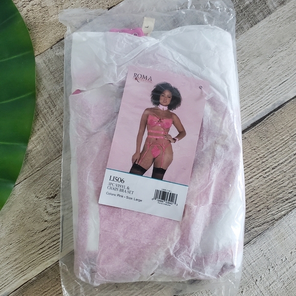 ROMA | "Chain My Mind" Wet Look Bra Set in Pink sz L - Picture 3 of 6